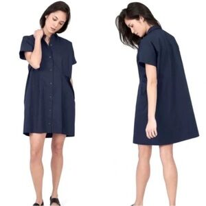 Everlane Poplin Square Shirt Dress navy blue button down size 00